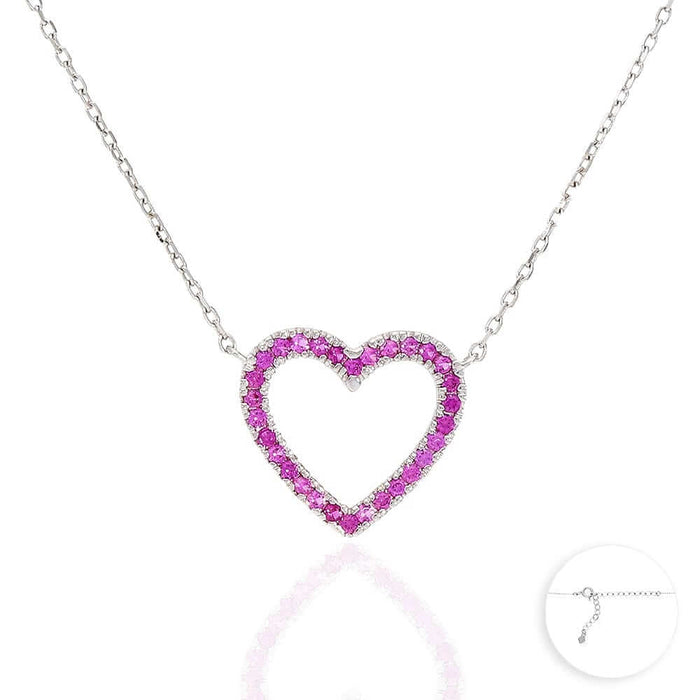 14K Yellow White Gold Open Heart CZ Necklace 16"-18" Adjustable