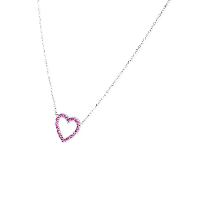 14K Yellow White Gold Open Heart CZ Necklace 16"-18" Adjustable
