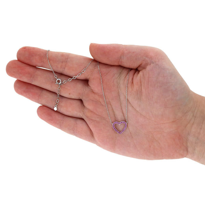 14K Yellow White Gold Open Heart CZ Necklace 16"-18" Adjustable