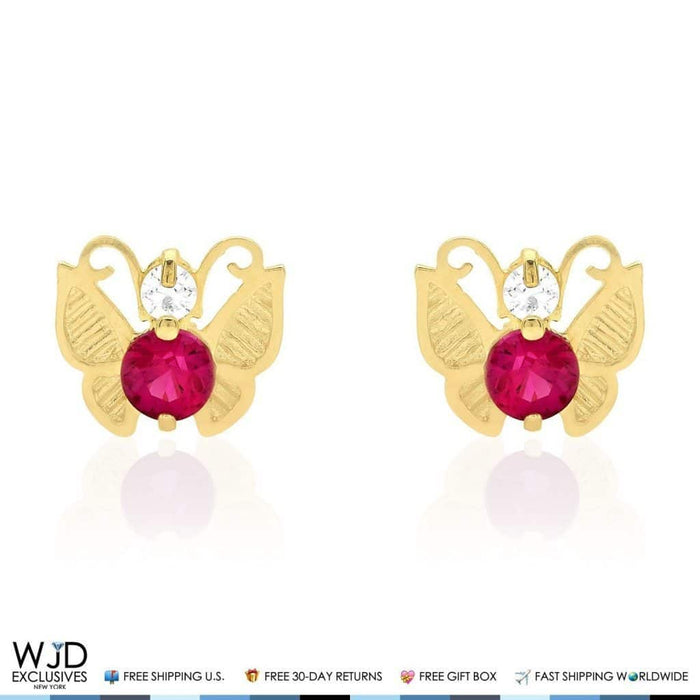 14K Yellow Gold Birthstone Butterfly Screw Back Stud Earrings