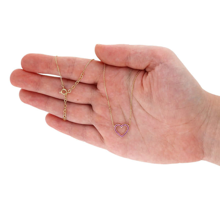 14K Yellow White Gold Open Heart CZ Necklace 16"-18" Adjustable