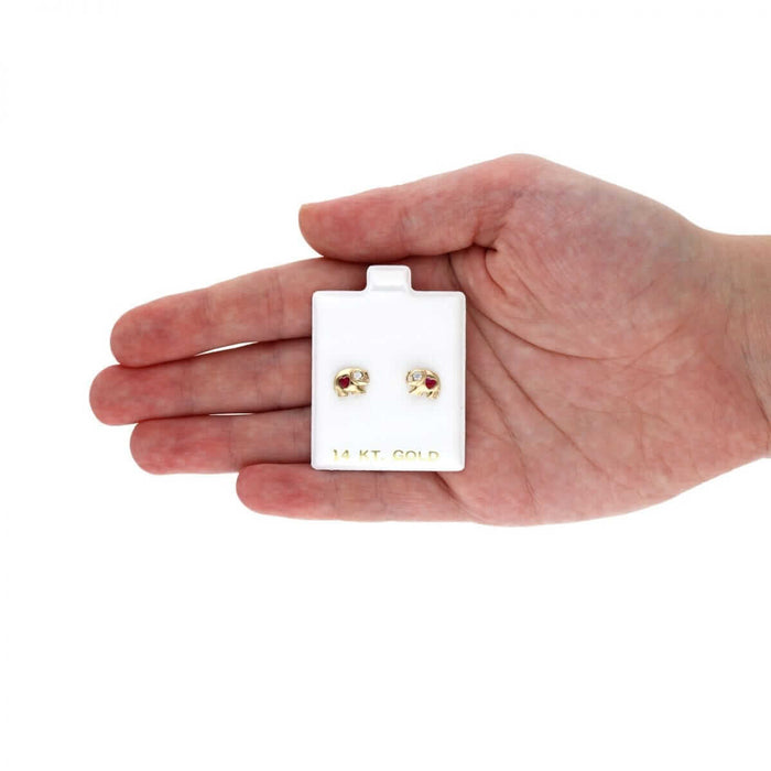 14k Yellow Gold Heart Birthstone Elephant Screw Back Stud Earrings