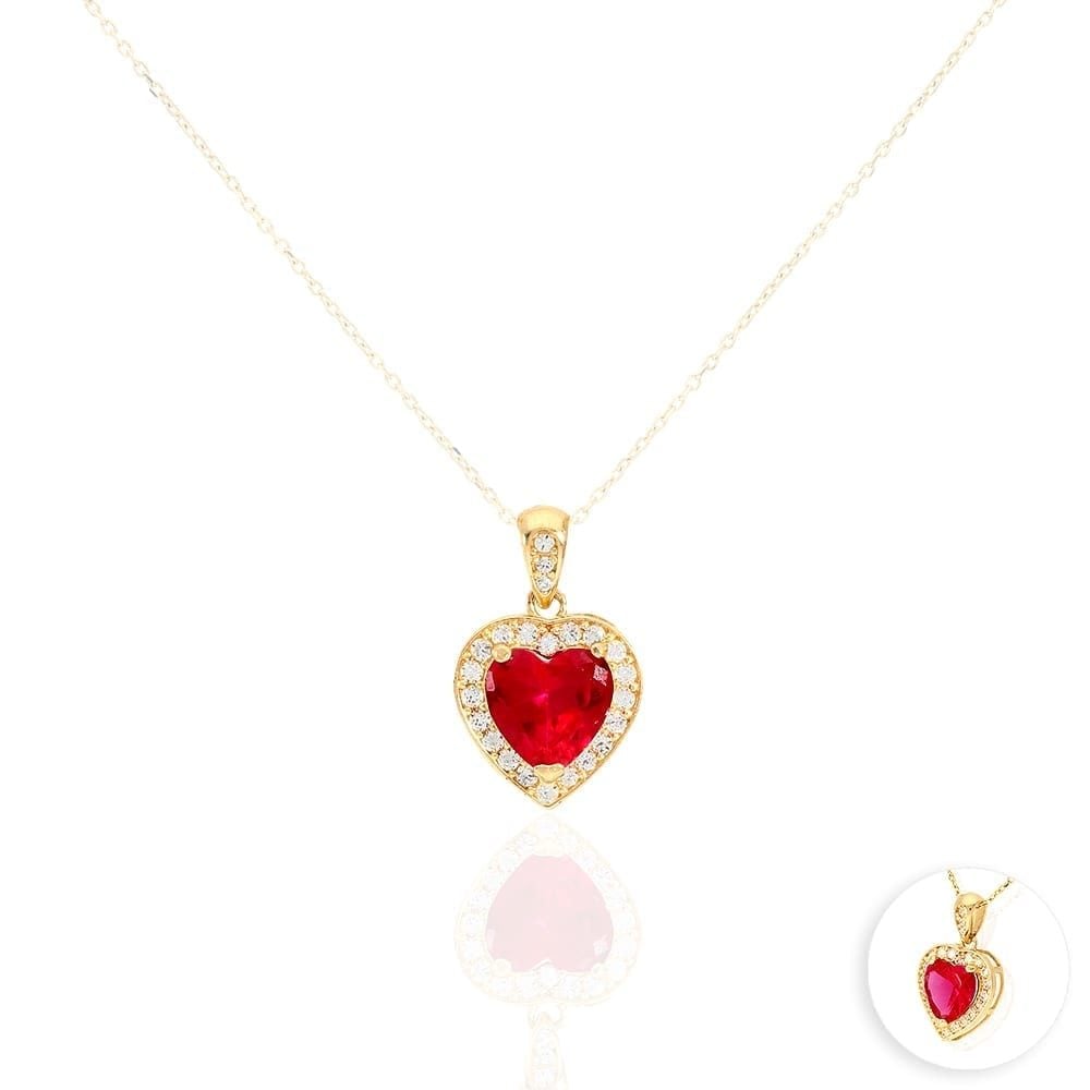 14k Yellow Gold White Gold Solitaire Birthstone Halo Heart Pendant 0.6"