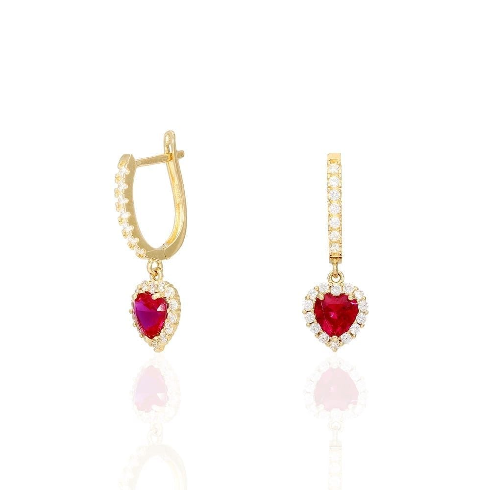 14k Yellow Gold White Gold Heart Birthstone Diamond Halo  Earrings 1"