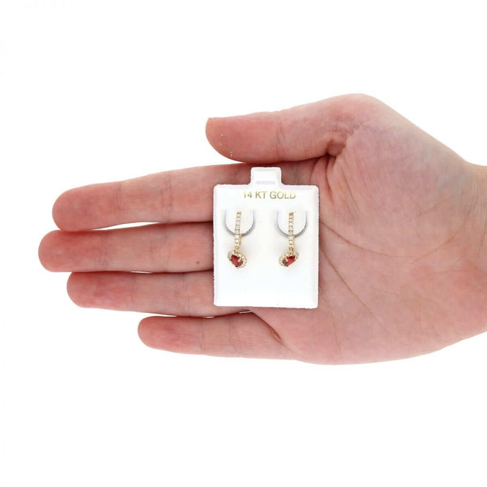 14k Yellow Gold White Gold Heart Birthstone Diamond Halo Earrings 1"