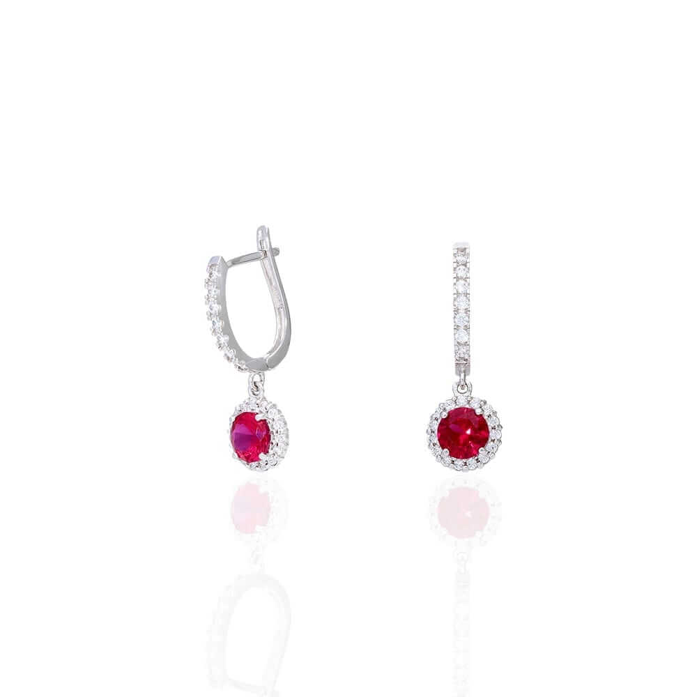 14K Yellow Gold White Gold Round Birthstone Diamond Halo Earrings 1"