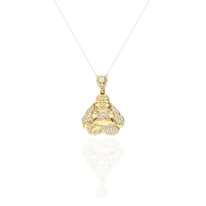 14K Yellow Gold CZ Buddha Pendant 1.65"-2.13"