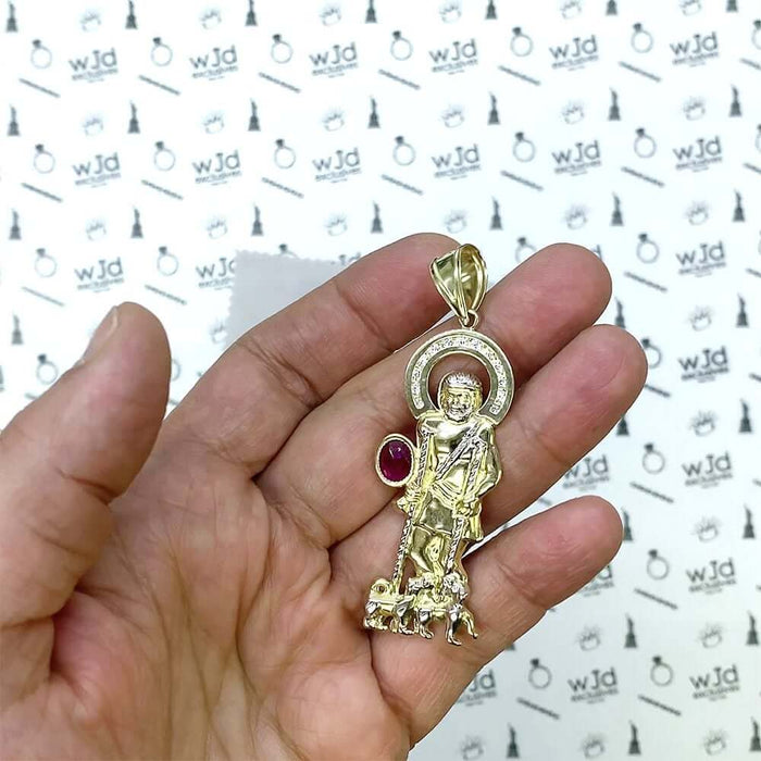 10K Yellow Gold White Zirconia And Red Ruby Saint Lazare Pendant