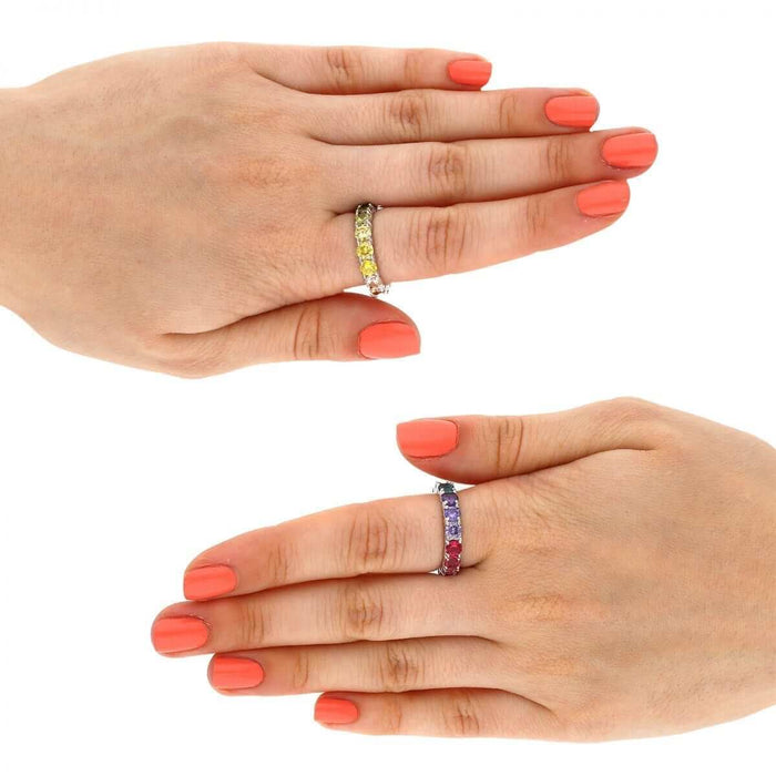 18K Yellow Gold Over 925 Sterling Silver Multicolor CZ Eternity Ring Band