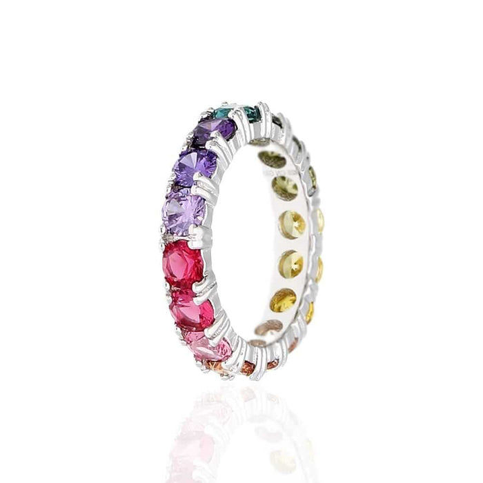 18K Yellow Gold Over 925 Sterling Silver Multicolor CZ Eternity Ring Band