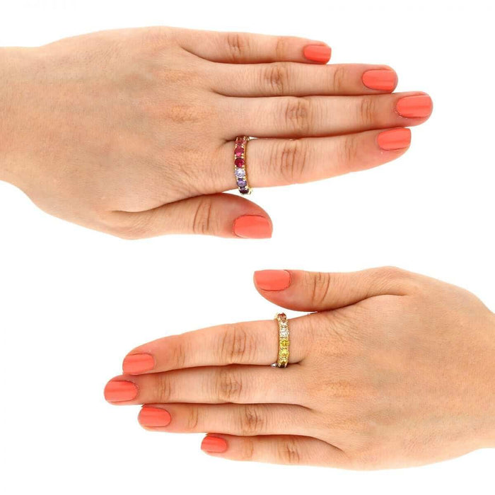 18K Yellow Gold Over 925 Sterling Silver Multicolor CZ Eternity Ring Band