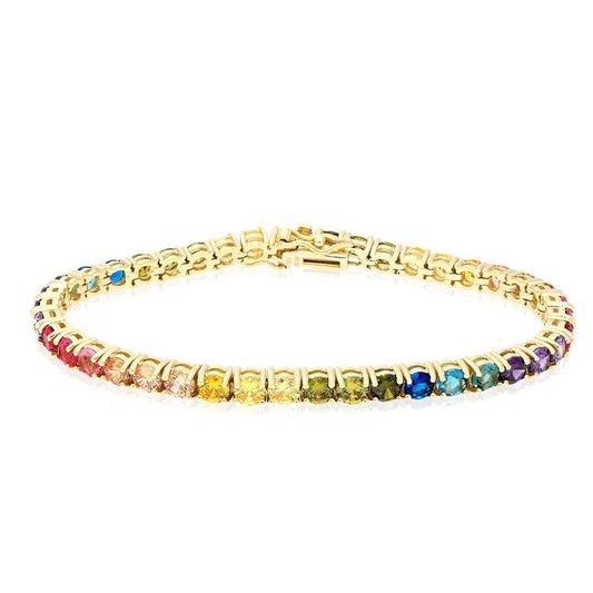 925 Sterling Silver 4mm Gold Plated Multicolor CZ Tennis Bracelet 7.25"