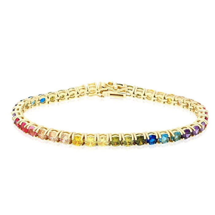 Yellow Gold Over Silver 4mm Multicolor CZ Tennis Bracelet 7.25"
