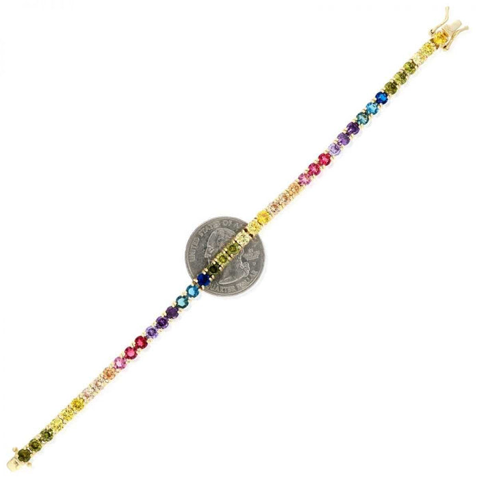 Yellow Gold Over Silver 4mm Multicolor CZ Tennis Bracelet 7.25"