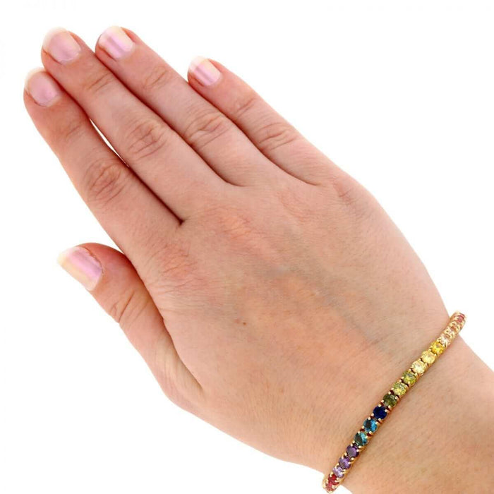 Yellow Gold Over Silver 4mm Multicolor CZ Tennis Bracelet 7.25"