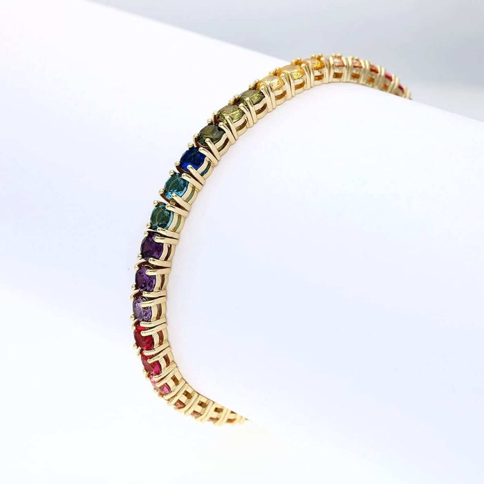 Yellow Gold Over Silver 4mm Multicolor CZ Tennis Bracelet 7.25"