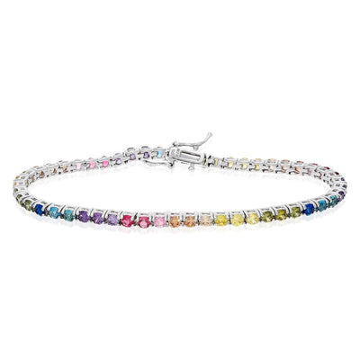 Sterling Silver 4mm Multicolor Rainbow CZ Tennis Bracelet 7.25"