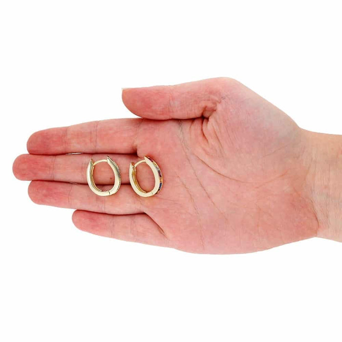 Gold Over 925 Sterling Silver Multicolor Rainbow CZ Oval Huggie Hoop Earrings