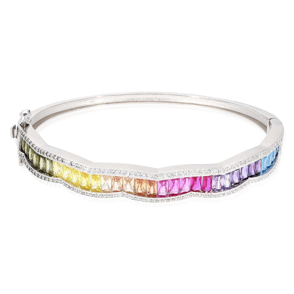 925 Sterling Silver 9mm Multicolor Rainbow CZ Tennis Bangle Bracelet 7.1"