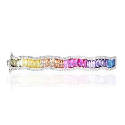 925 Sterling Silver 9mm Multicolor Rainbow CZ Tennis Bangle Bracelet 7.1"