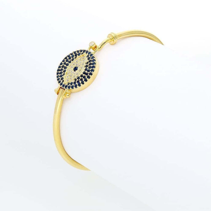 Sterling Silver CZ Blue Evil Eye Bangle Bracelet 7"