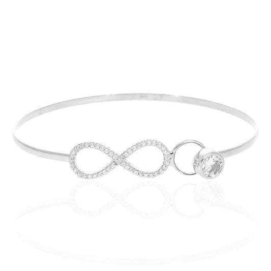 925 Sterling Silver Bezel CZ Infinity Bangle Bracelet 7"