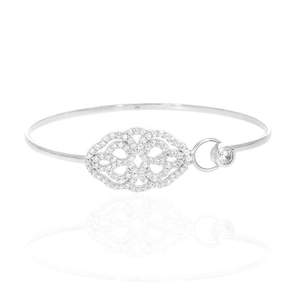 925 Sterling Silver Bezel 1.75Ct CZ Filigree Bangle Bracelet 7"