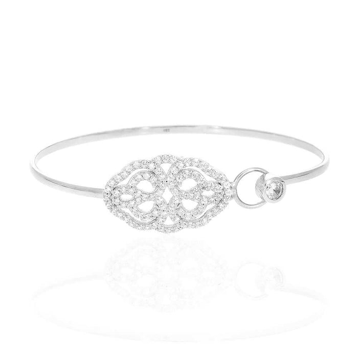 Sterling Silver Bezel 1.75Ct CZ Filigree Bangle Bracelet 7"