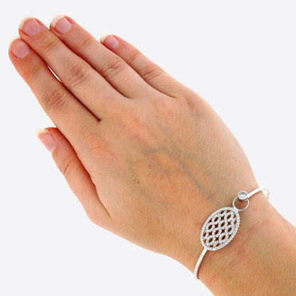 925 Sterling Silver Bezel 2.25Ct CZ Filigree Bangle Bracelet 7"