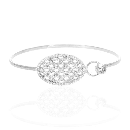 925 Sterling Silver Bezel 2.25Ct CZ Filigree Bangle Bracelet 7"
