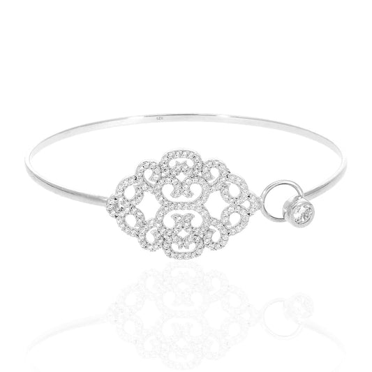 925 Sterling Silver Bezel 2.50Ct CZ Filigree Bangle Bracelet 7"