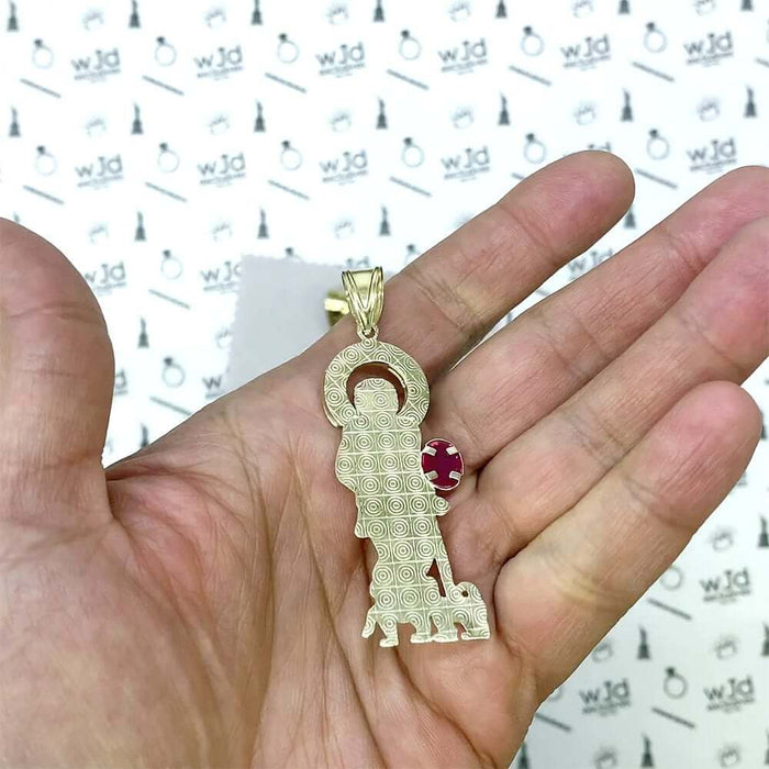 10K Yellow Gold White Zirconia And Red Ruby Saint Lazare Pendant