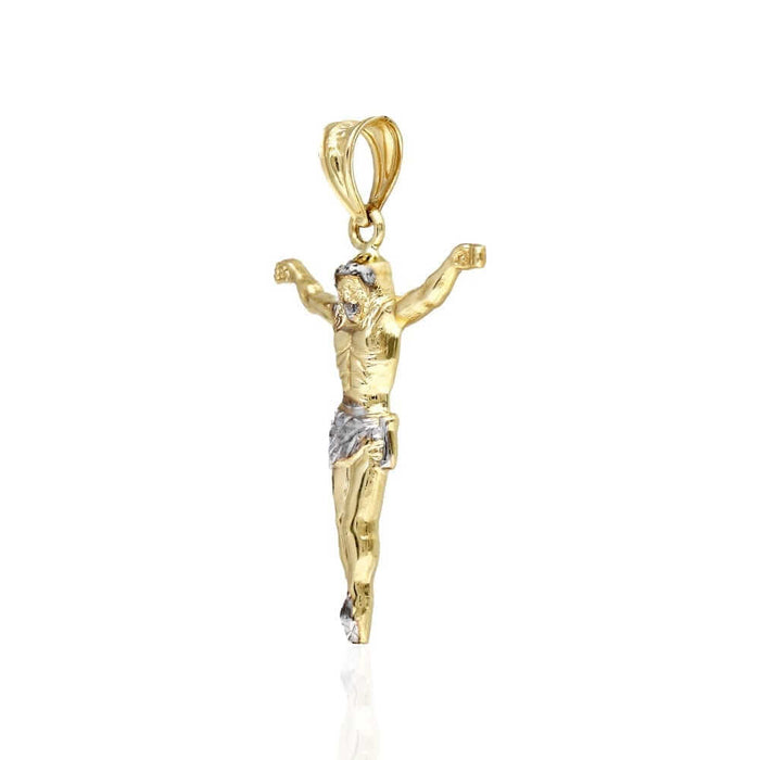10K Gold Two-Tone Yellow White Gold Jesus Crucifix Pendant 1.57"-3.62"