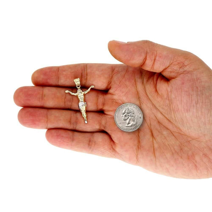 10K Gold Two-Tone Yellow White Gold Jesus Crucifix Pendant 1.57"-3.62"