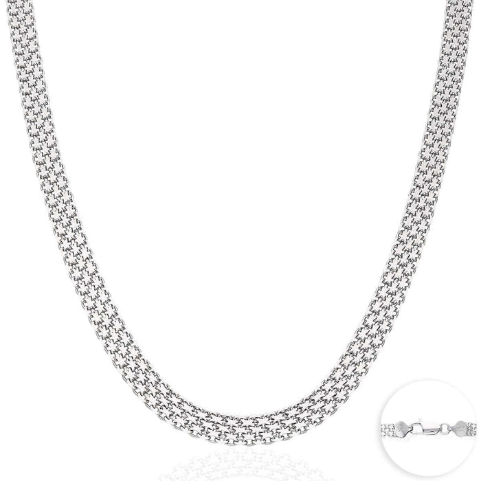 Sterling Silver 7mm Bismark Mesh Panther Chain (Solid Links) 16"-18"