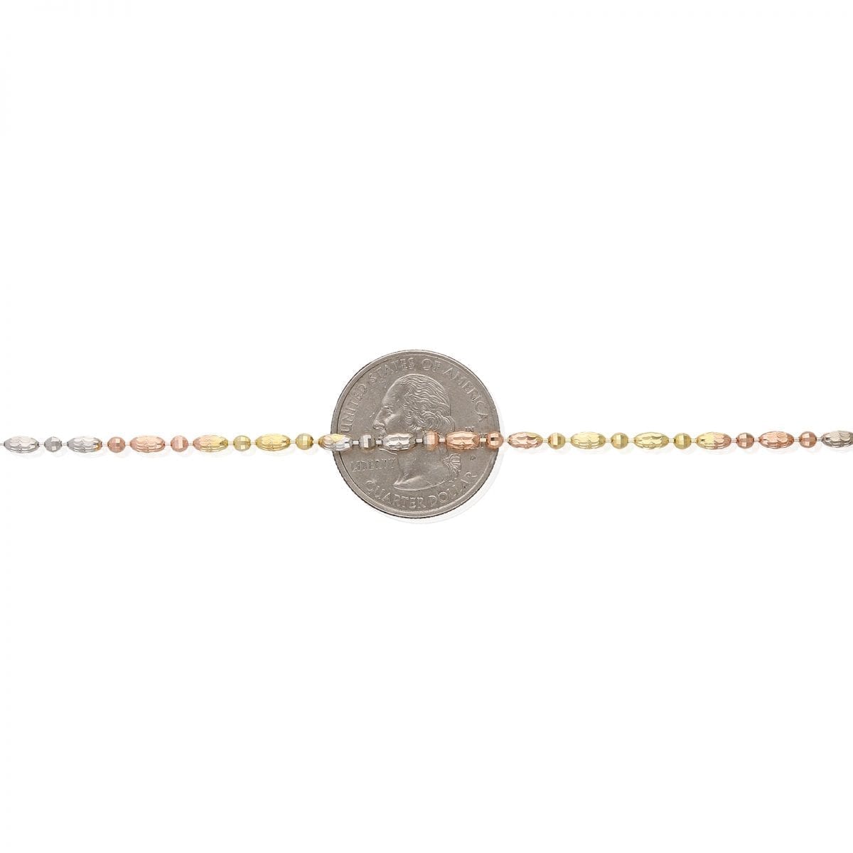 14k Tri-Color Gold Over Silver 2.5mm Oval Ball Beaded Chain Necklace 16" 18" 20"