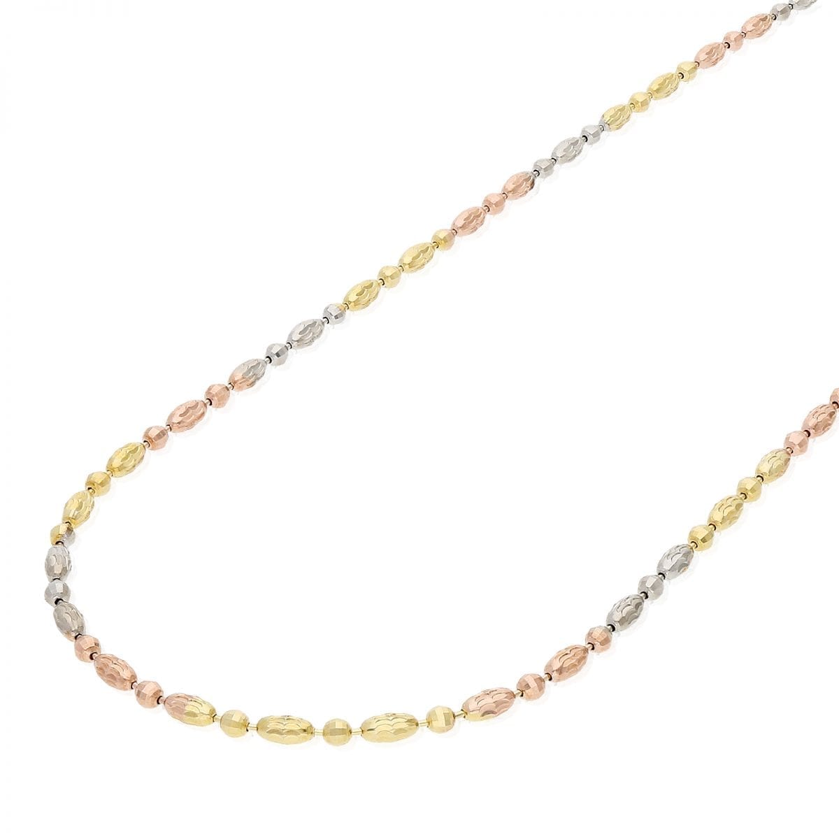 14k Tri-Color Gold Over Silver 2.5mm Oval Ball Beaded Chain Necklace 16" 18" 20"