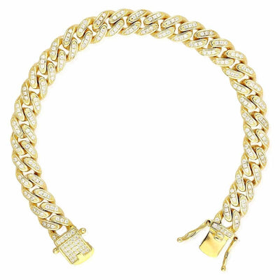 14K Yellow Gold Over Silver Micro Pave 8mm Miami Cuban Bracelet (Solid Links) 7" 8" 9"