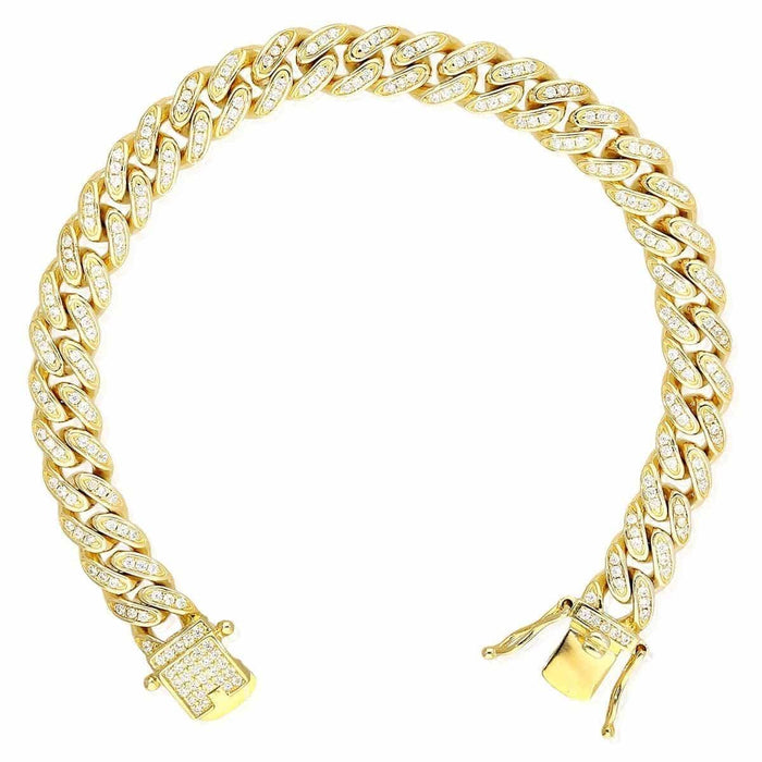 14K Yellow Gold Over Silver Micro Pave 8mm Miami Cuban Bracelet (Solid Links) 7" 8" 9"