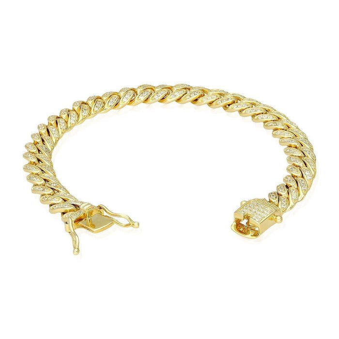 14K Yellow Gold Over Silver Micro Pave 8mm Miami Cuban Bracelet (Solid Links) 7" 8" 9"
