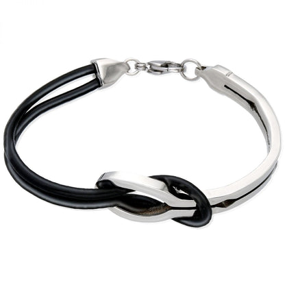 Leather & Stainless Steel Love Infinity Men's Unisex Cuff Bangle Bracelet 7.5"