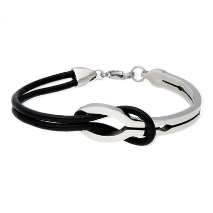 Leather & Stainless Steel Love Infinity Men's Unisex Cuff Bangle Bracelet 7.5"
