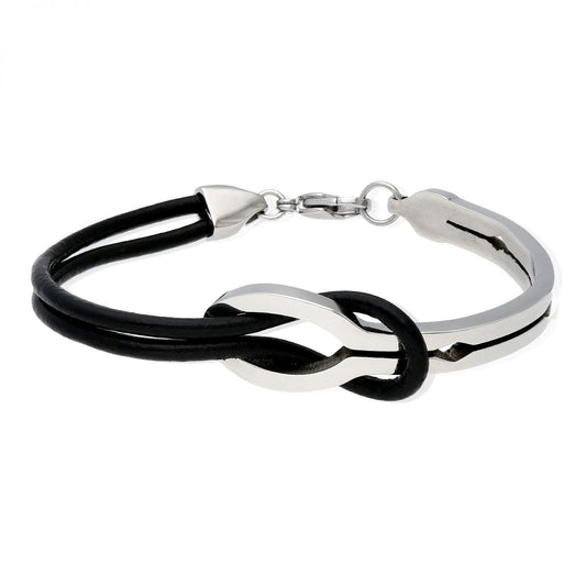 Leather & Stainless Steel Love Infinity Men's Unisex Cuff Bangle Bracelet 7.5"