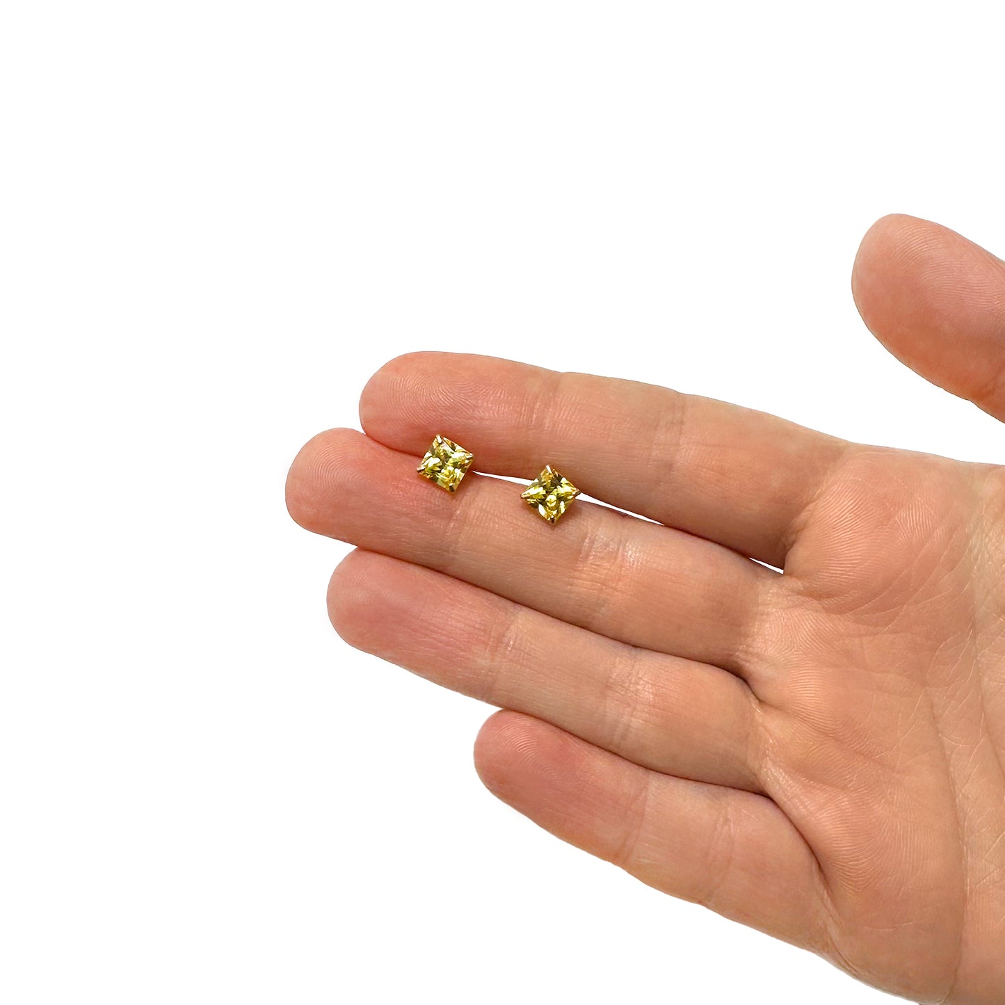 14K Yellow Gold 2Ct Princess November Birthstone Created Citrine Stud Earrings