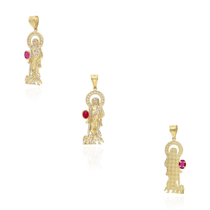10K Yellow Gold White Zirconia And Red Ruby Saint Lazare Charm Pendant