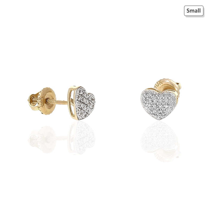 0.10Ct -0.35Ct Natural Diamond Pave Heart Stud Earrings 10k Yellow Gold