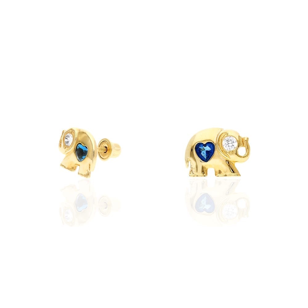 14k Yellow Gold Heart Birthstone Elephant Screw Back Stud Earrings