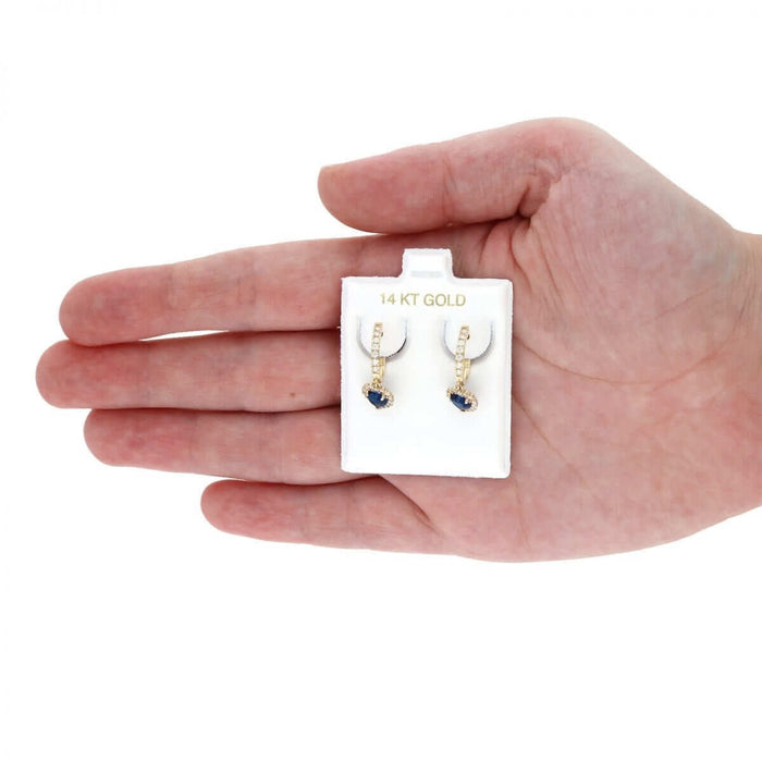 14k Yellow Gold White Gold Heart Birthstone Diamond Halo Earrings 1"