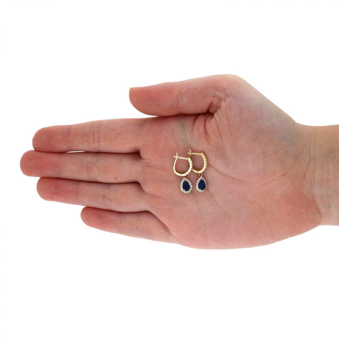 14k Yellow White Gold Birthstone Teardrop Diamond Halo Earrings 1"