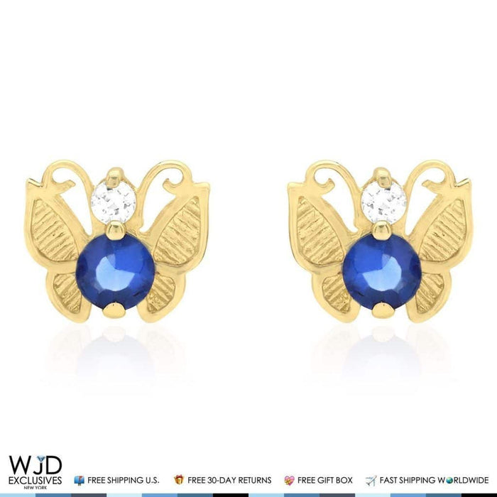 14K Yellow Gold Birthstone Butterfly Screw Back Stud Earrings
